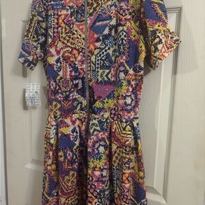 LuLaRoe Colorful Geometric Midi Dress zip back